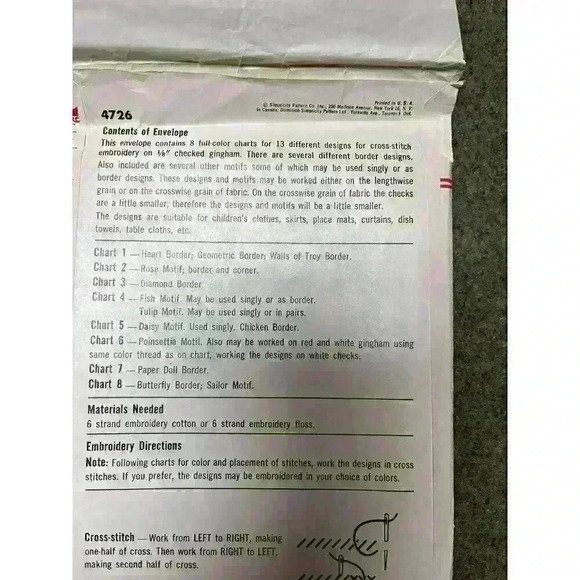 Vintage Simplicity Printed Pattern Cross Stitch on gingham - Picture 4 of 4